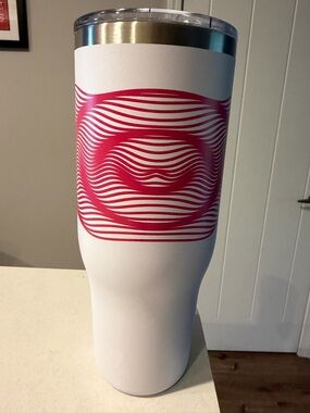 NEW! Insulated White Travel Tumbler with Pink Wave Design